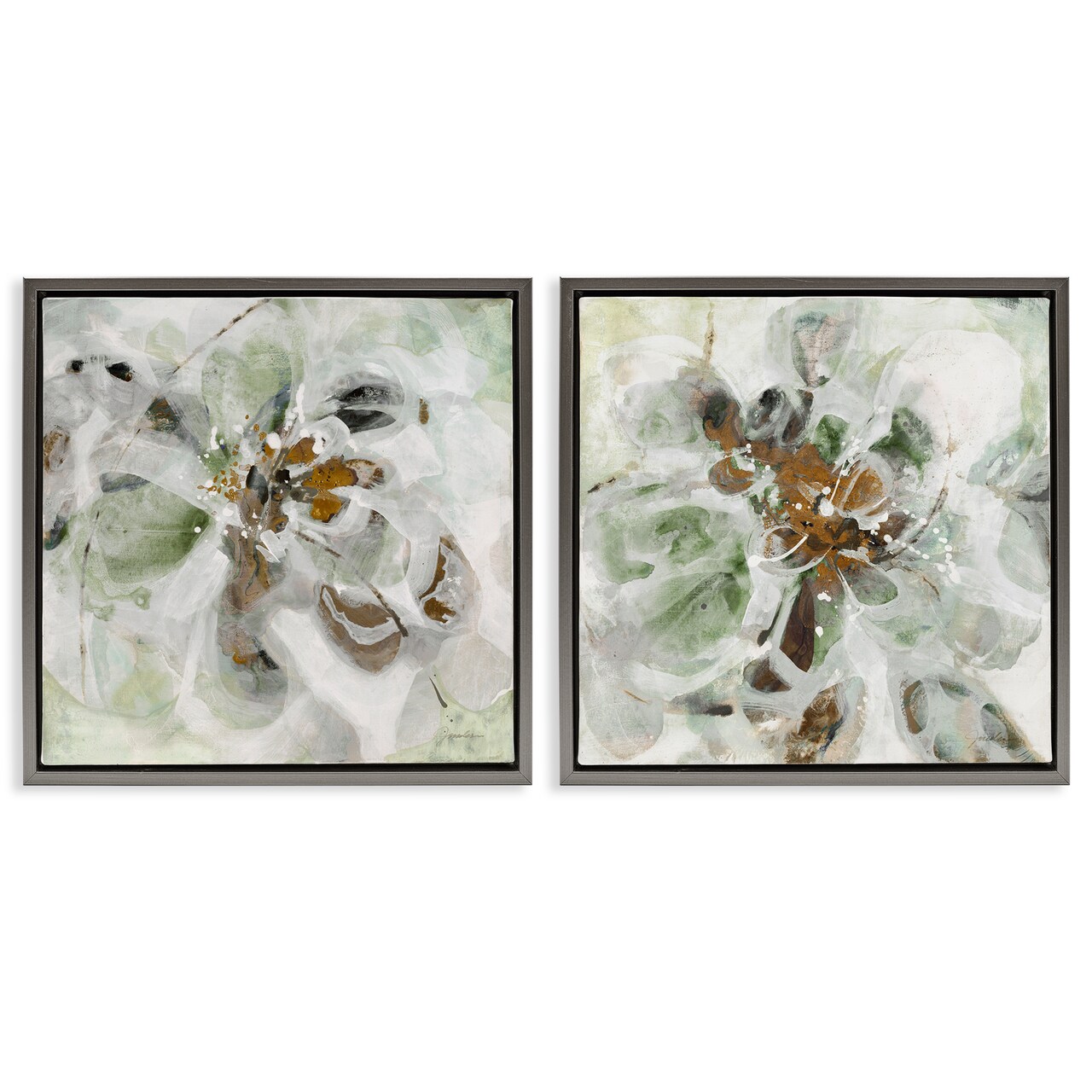 Stupell Industries Reminiscent Floral Abstraction 2 Piece Black Framed Floater Canvas Set, design by Liz Jardine